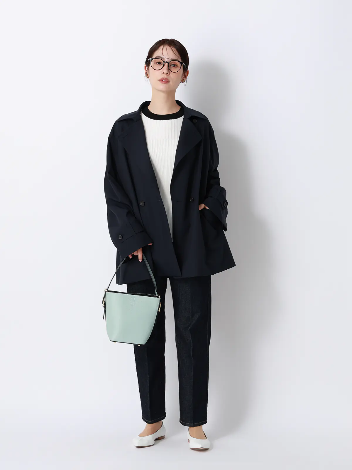 ショートコート／ウォッシャブル／撥水／ソフトツイル／BIYORI UP ネイビー 38(9号）