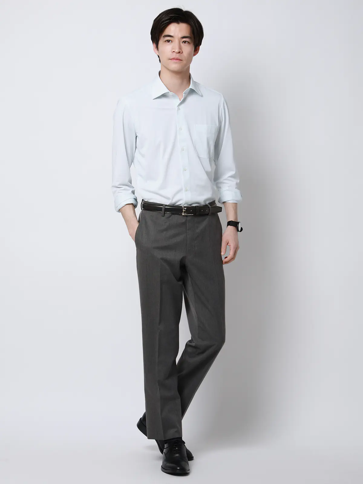 テーパードパンツ／ウォッシャブル／クリアカットサージ／無地／RS07／裾上げ済み グレー 6L