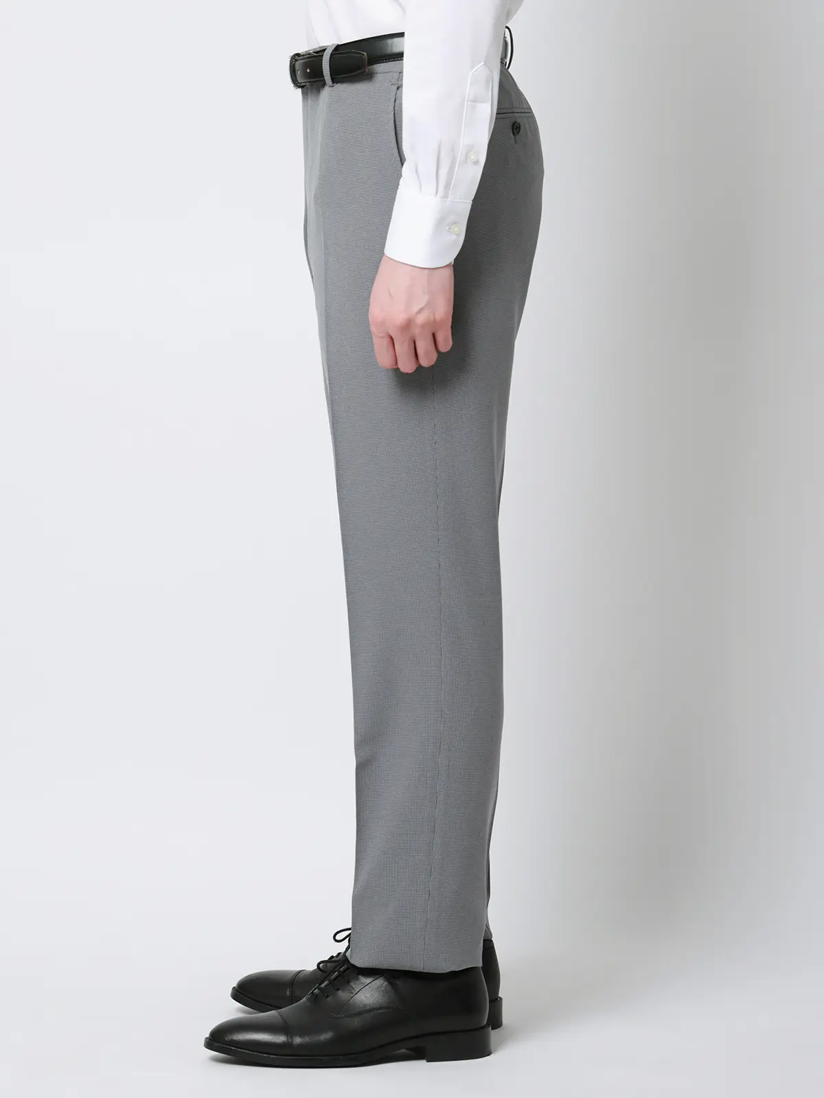 "超"伸びる涼しい最高パンツ／テーパードパンツ／ウォッシャブル／ハウンドトゥース／RS07 ライトグレー 3S