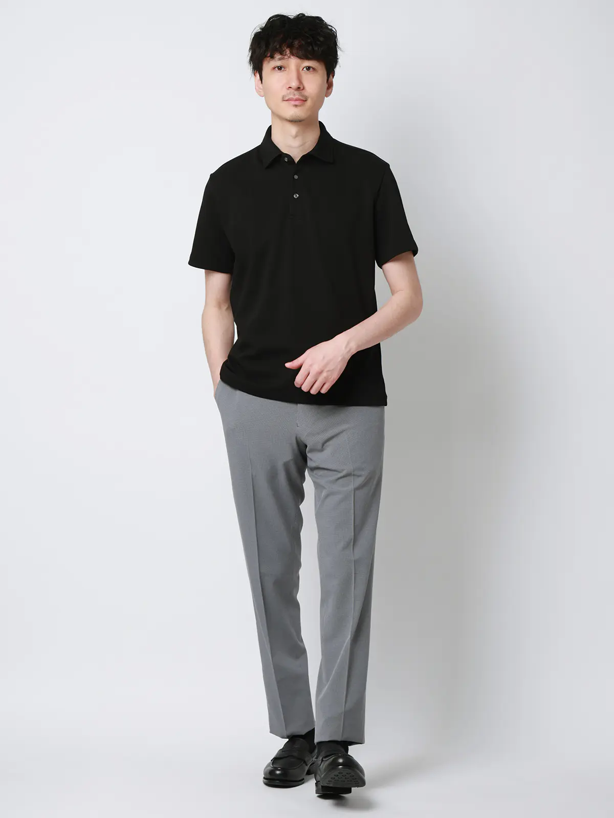 "超"伸びる涼しい最高パンツ／テーパードパンツ／ウォッシャブル／ハウンドトゥース／RS07 ライトグレー 3S