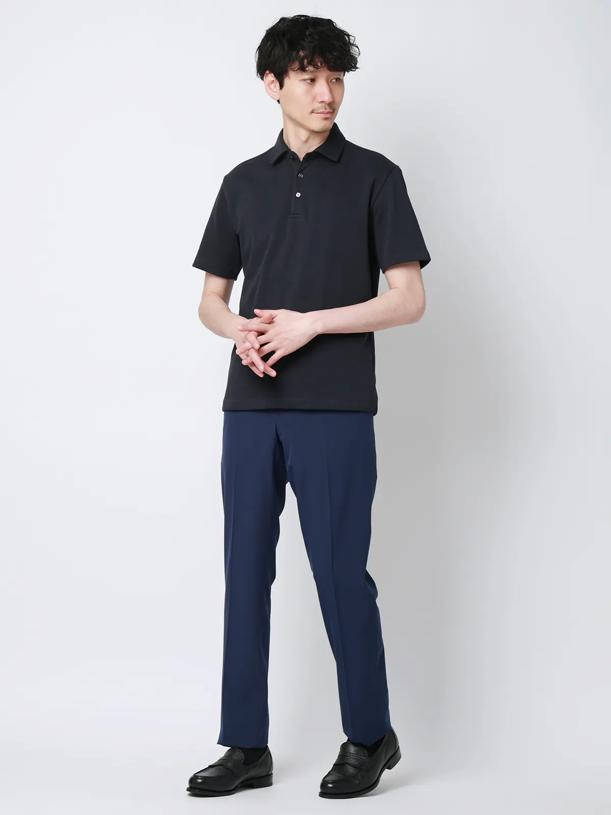 "超"伸びる涼しい最高パンツ/テーパードパンツ/ウォッシャブル/ハウンドトゥース/RS07 ネイビー 3S