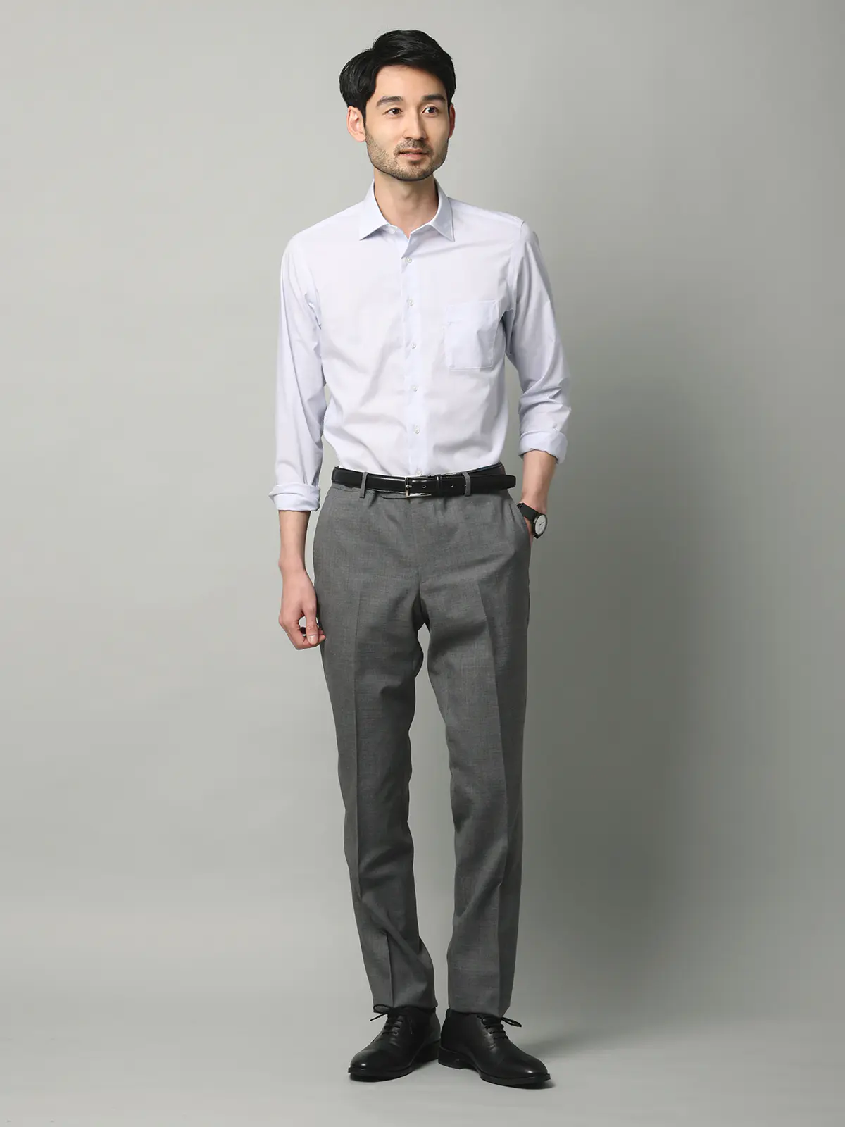 テーパードパンツ／尾州／SUPER100’sウールトロピカル／無地／IN05 グレー SS