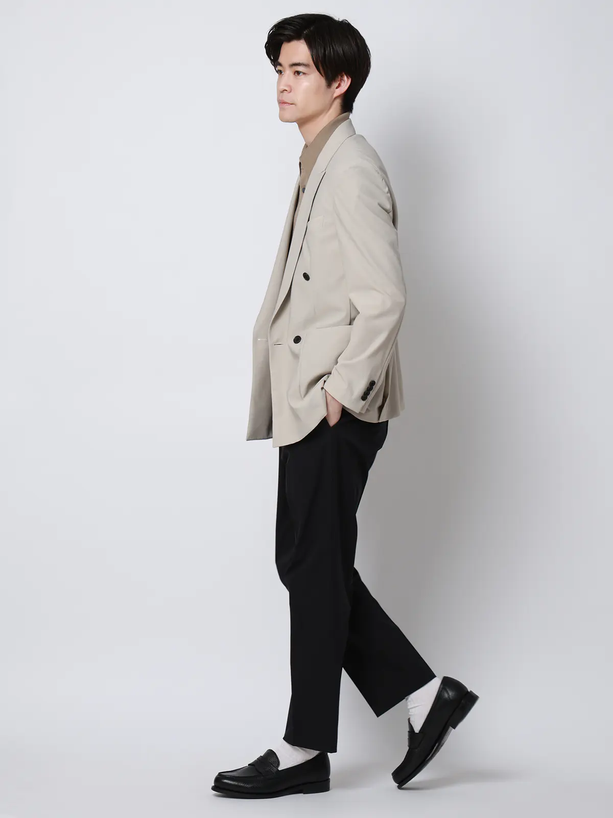 涼しい最高パンツ／テーパードパンツ／ウォッシャブル／NON IRON／無地／RS07／裾上げ済み ネイビー 3S