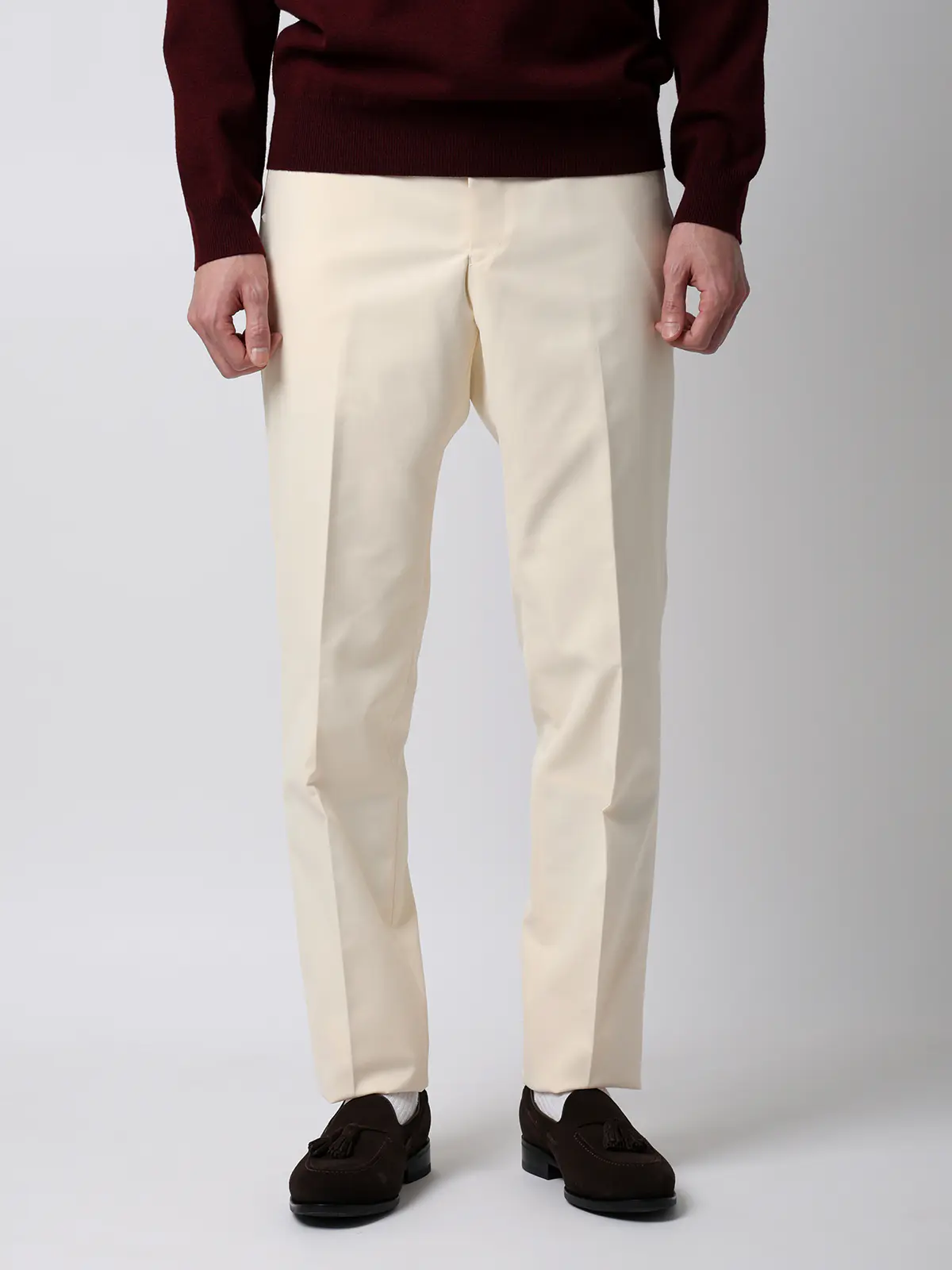 テーパードパンツ／ウォッシャブル／コットンライクストレッチ／ダブルピーチスキン／無地／IN05 オフホワイト S