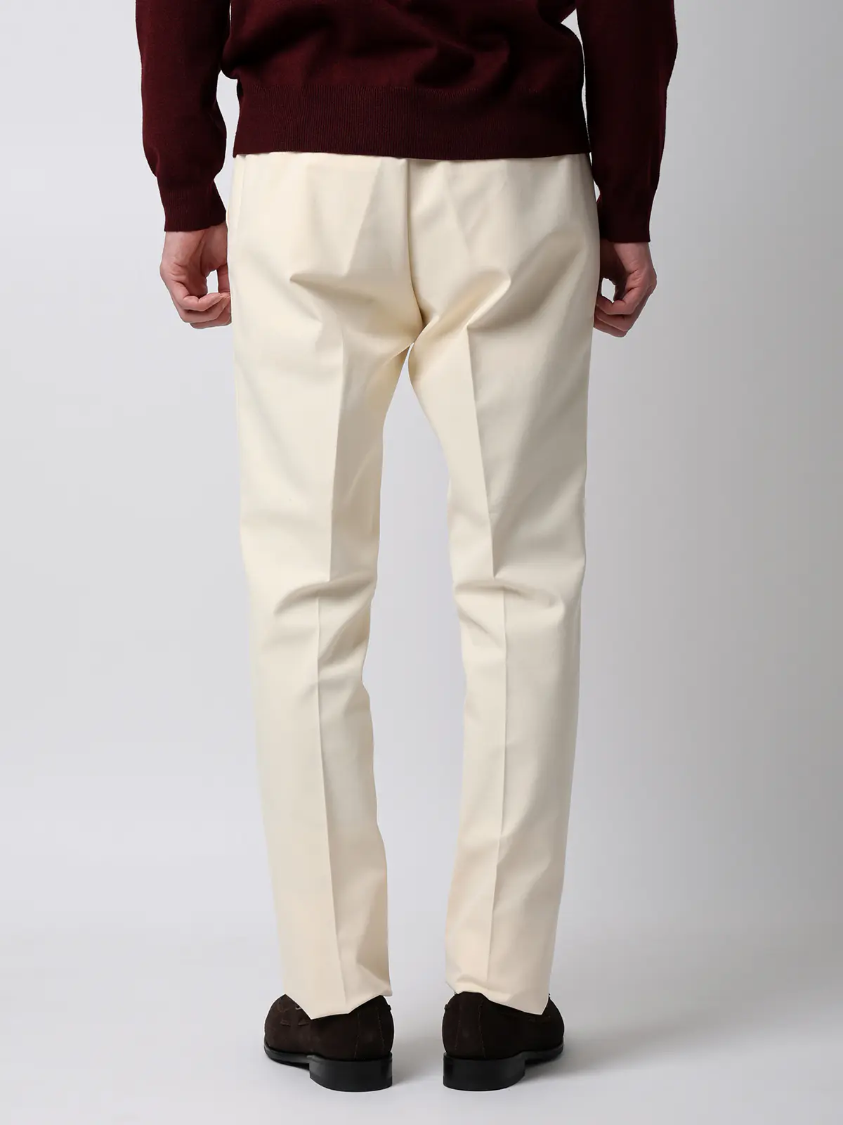 テーパードパンツ／ウォッシャブル／コットンライクストレッチ／ダブルピーチスキン／無地／IN05 オフホワイト S