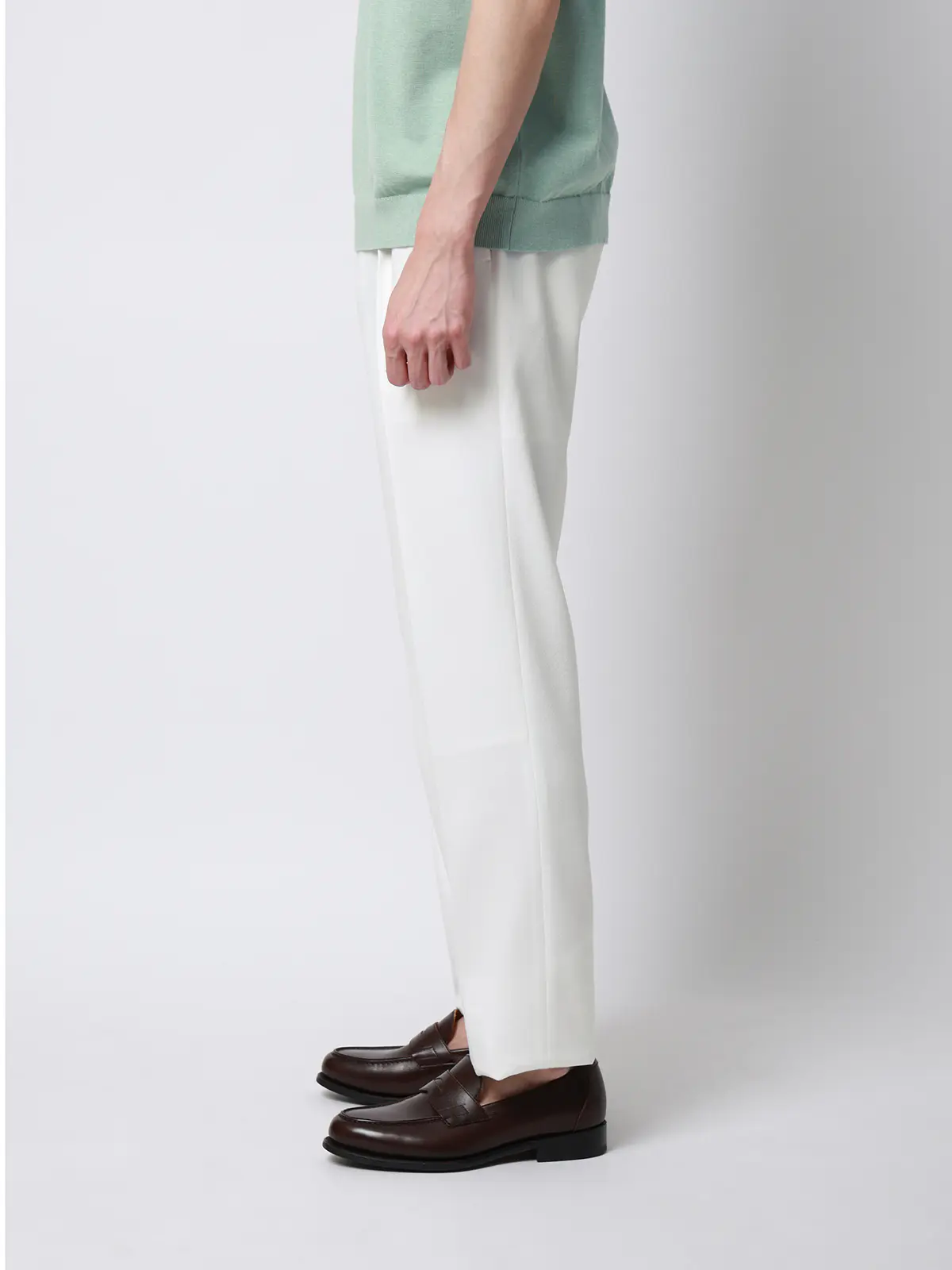 タックテーパードパンツ／ストレッチ／RENU／モクロディジャージー／無地／CR11-S ホワイト S