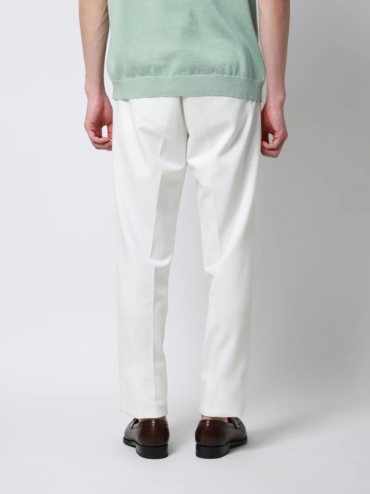 タックテーパードパンツ／ストレッチ／RENU／モクロディジャージー／無地／CR11-S ホワイト S