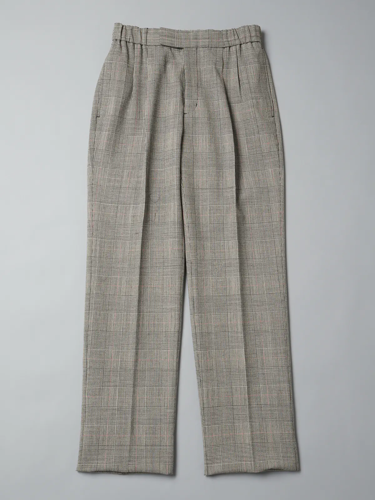 GOOVI／ツータックストレートパンツ／ハイツイストトロピカル／グレンチェックカラープレイド グレー 1