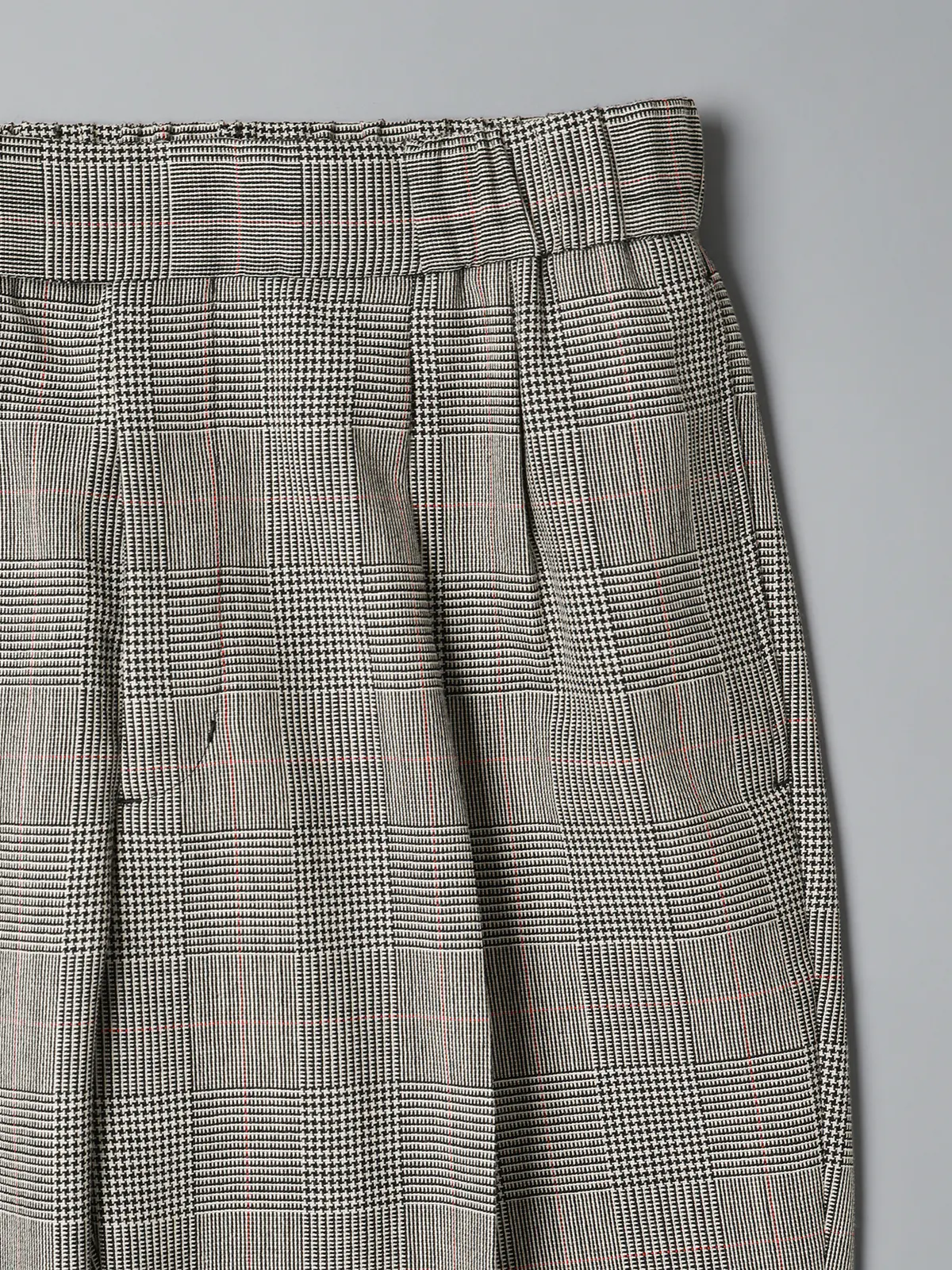 GOOVI／ツータックストレートパンツ／ハイツイストトロピカル／グレンチェックカラープレイド グレー 1