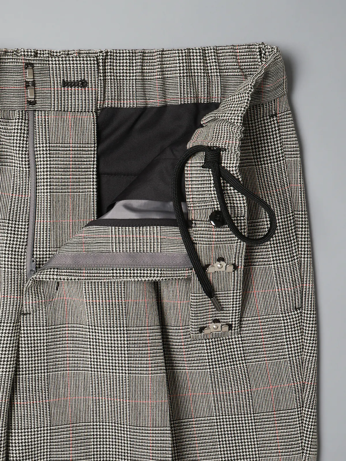 GOOVI／ツータックストレートパンツ／ハイツイストトロピカル／グレンチェックカラープレイド グレー 1