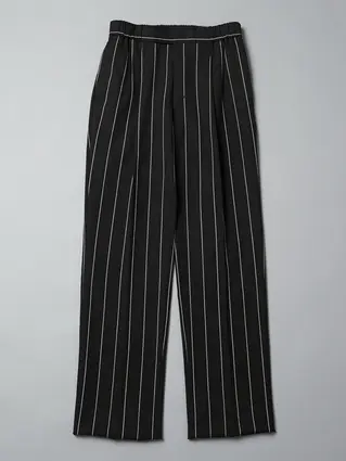 GOOVI／タックストレートパンツ／シェットランドウールブレンド／ワイドストライプ