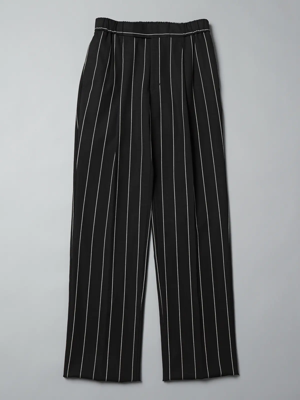 GOOVI／タックストレートパンツ／シェットランドウールブレンド／ワイドストライプ ブラック 1