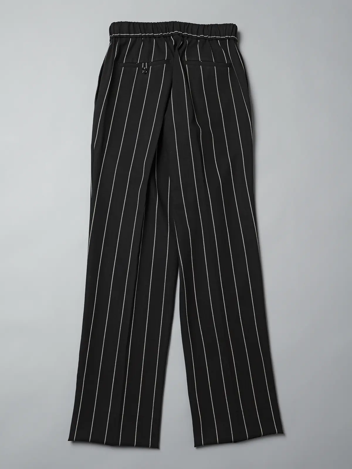 GOOVI／タックストレートパンツ／シェットランドウールブレンド／ワイドストライプ ブラック 1