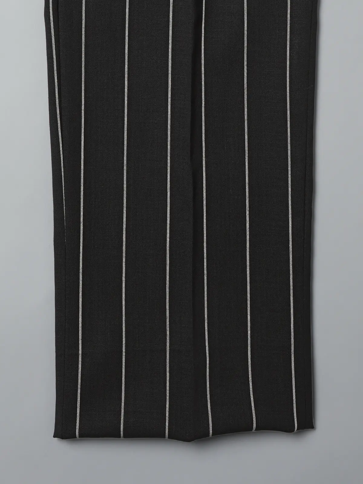 GOOVI／タックストレートパンツ／シェットランドウールブレンド／ワイドストライプ ブラック 1