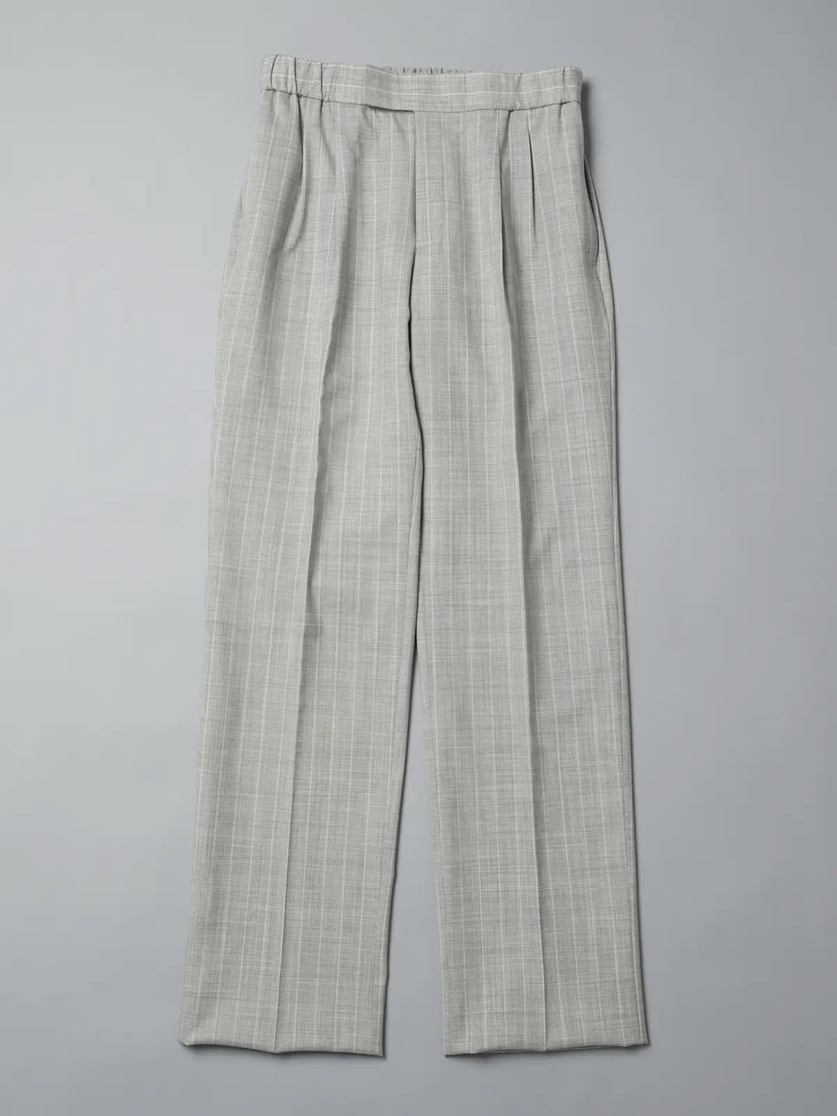 GOOVI／タックストレートパンツ／SUPER100'sウールトロピカル／ワイドストライプ ライトグレー 1