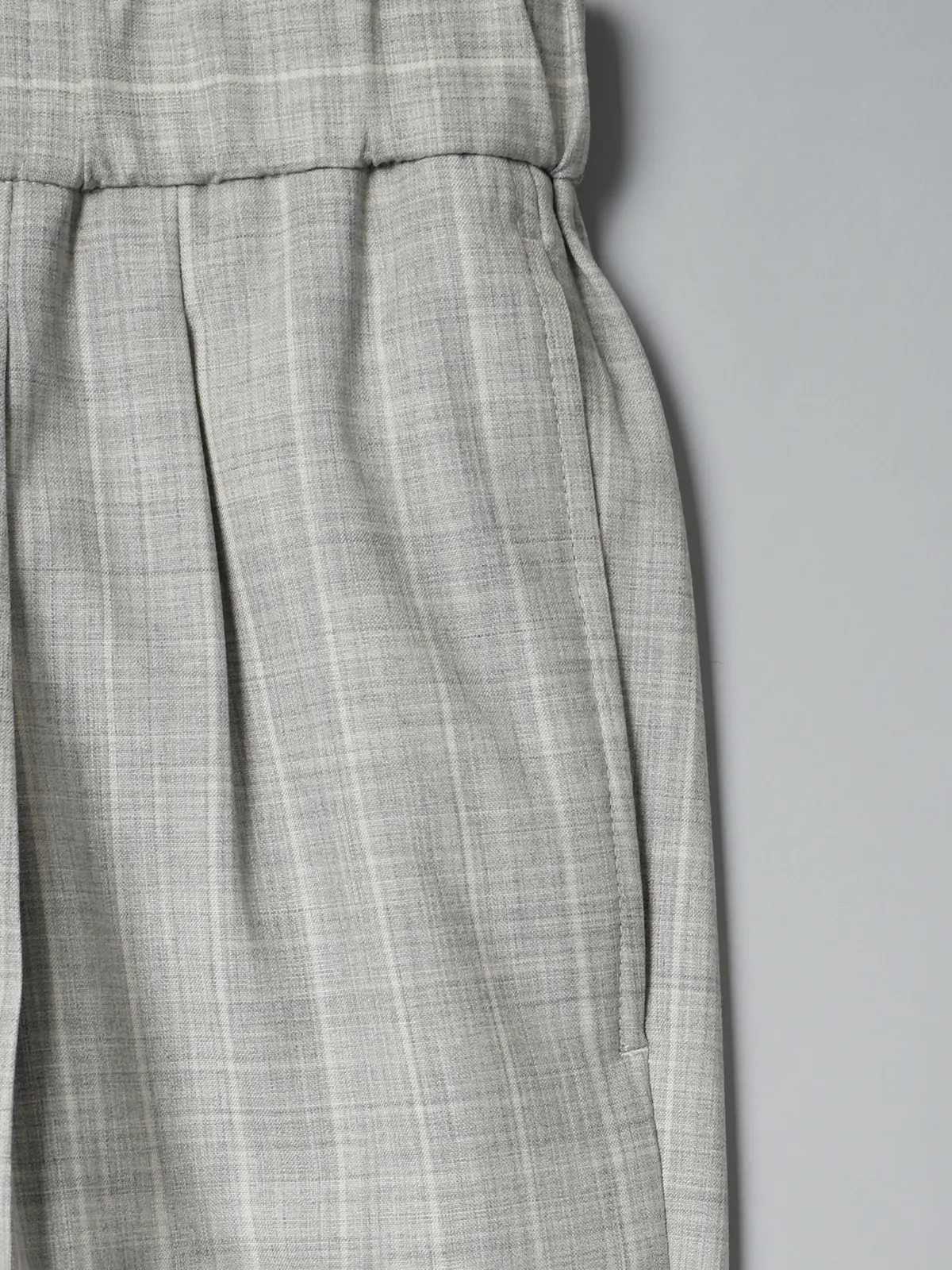GOOVI／タックストレートパンツ／SUPER100'sウールトロピカル／ワイドストライプ ライトグレー 1