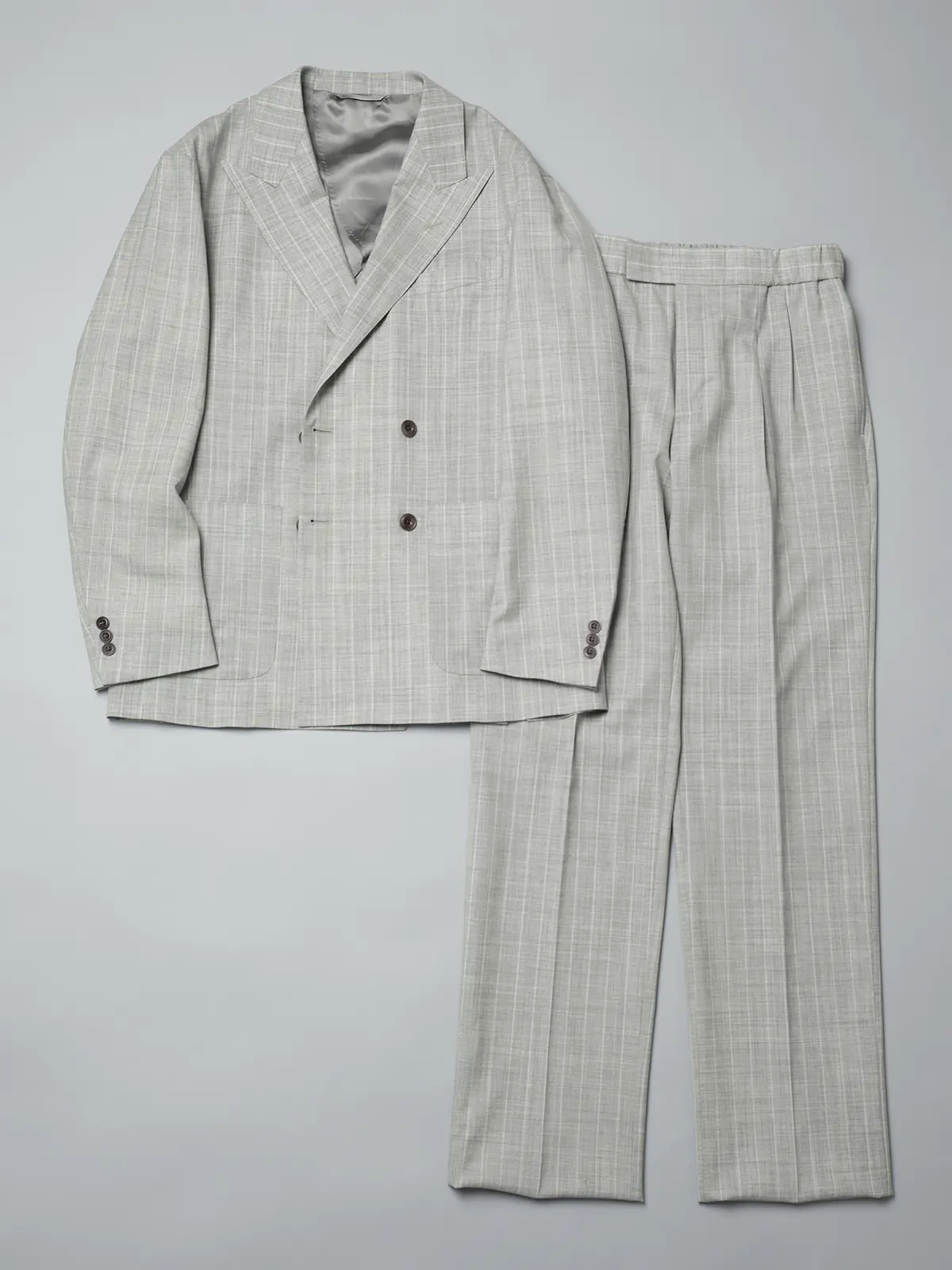 GOOVI／タックストレートパンツ／SUPER100'sウールトロピカル／ワイドストライプ ライトグレー 1