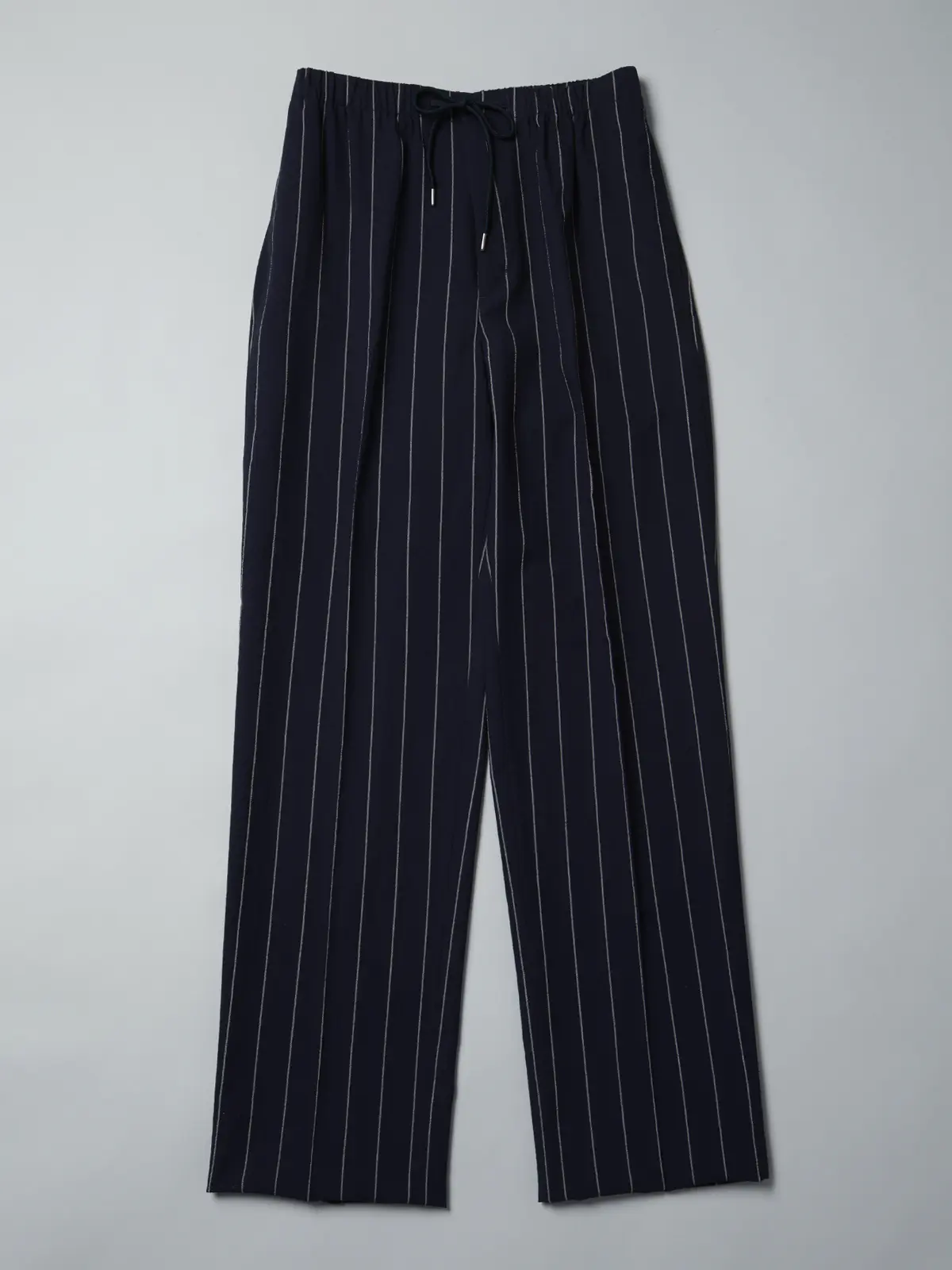 GOOVI／イージーパンツ／ウールブレンドサッカー／ワイドストライプ ネイビー 1
