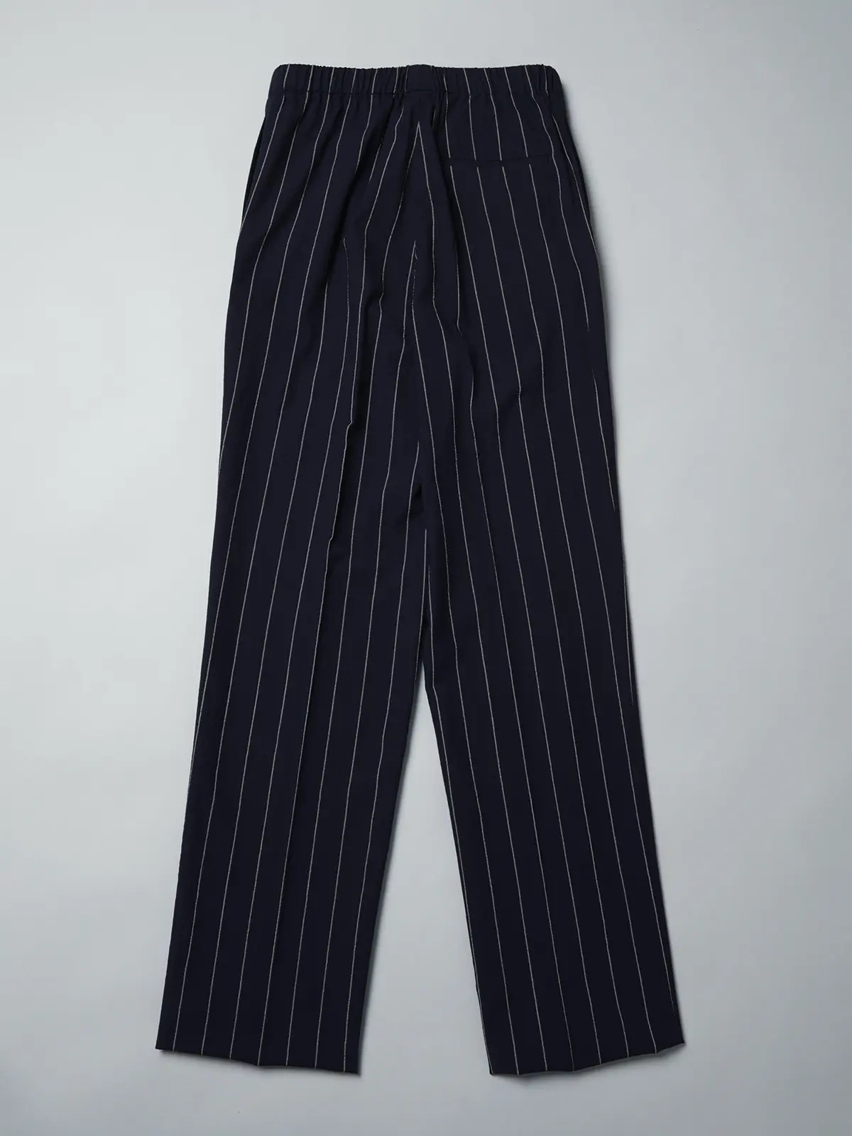 GOOVI／イージーパンツ／ウールブレンドサッカー／ワイドストライプ ネイビー 1