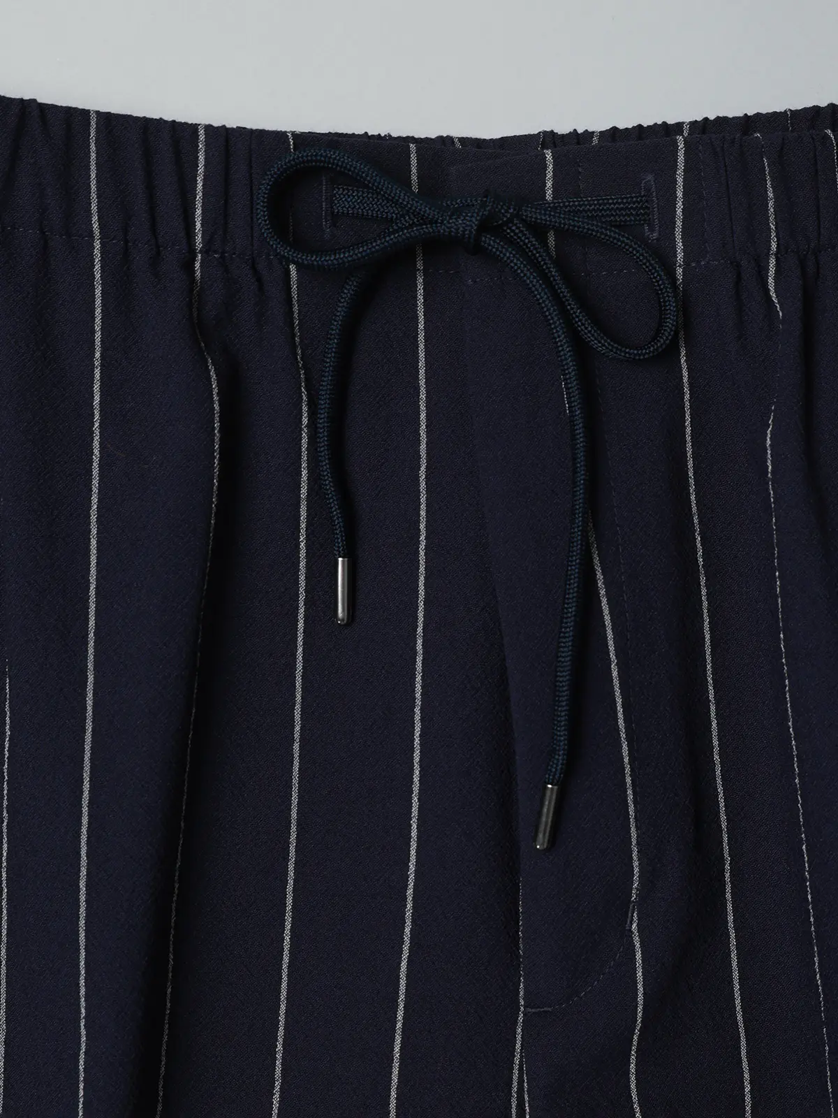 GOOVI／イージーパンツ／ウールブレンドサッカー／ワイドストライプ ネイビー 1