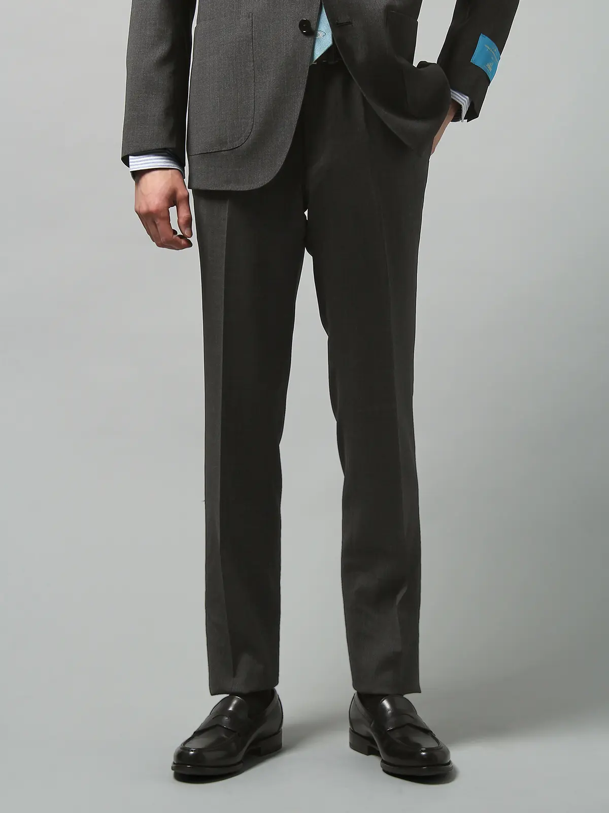【訳アリ商品】テーパードパンツ/CANONICO/ストレッチ /ウールトロピカル/無地/IN05 チャコール 4L