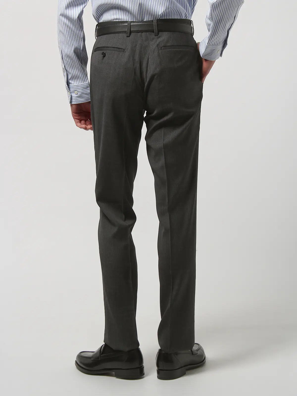 【訳アリ商品】テーパードパンツ/CANONICO/ストレッチ /ウールトロピカル/無地/IN05 チャコール 4L