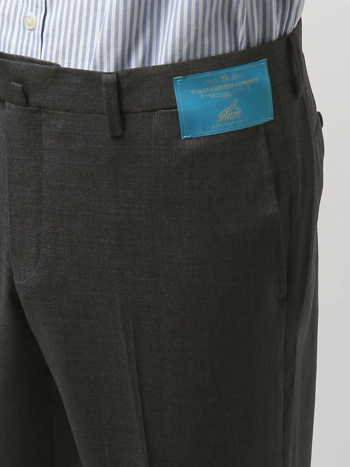 【訳アリ商品】テーパードパンツ/CANONICO/ストレッチ /ウールトロピカル/無地/IN05 チャコール 4L