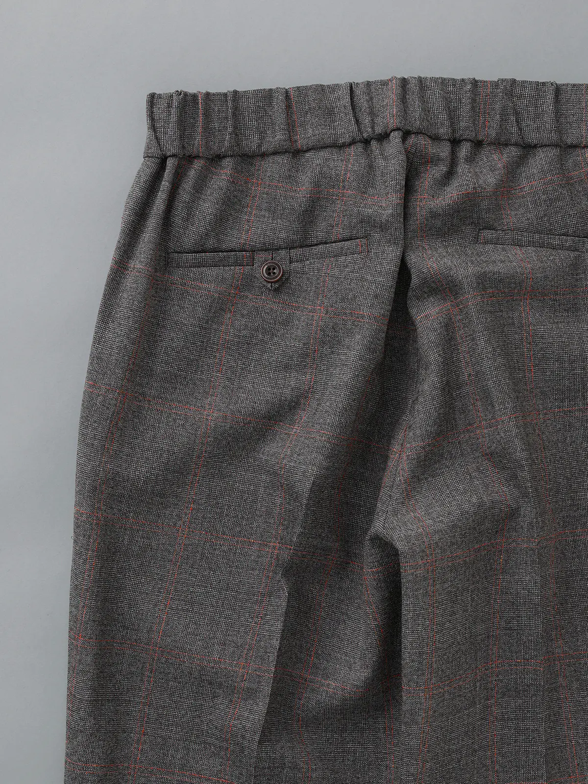 GOOVI/ツータックストレートパンツ/ウールシルクサキソニー/グレンチェックカラープレイド ブラウン 1