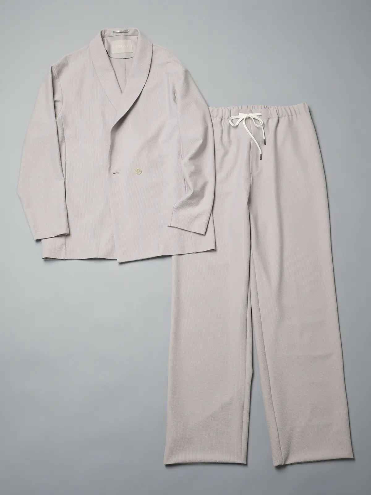 GOOVI／イージーパンツ／ウォッシャブル／ストレッチ／トリコットシアサッカー ライトグレー 1