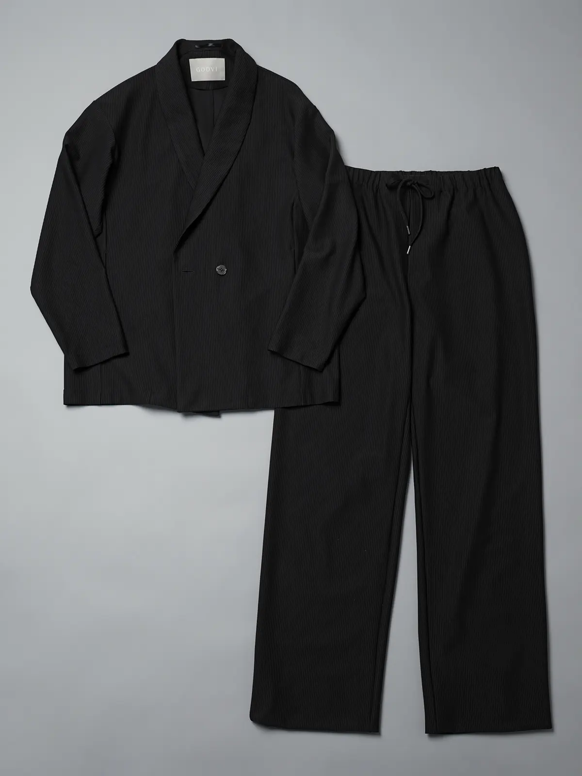 GOOVI／イージーパンツ／ウォッシャブル／ストレッチ／トリコットシアサッカー ブラック 1