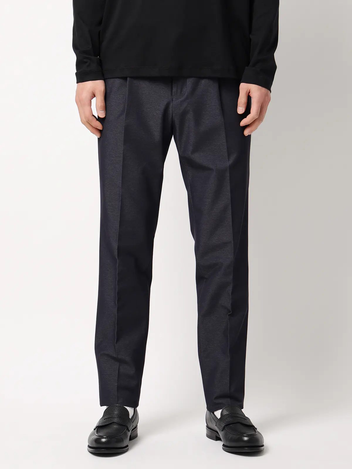 スマみえタックテーパードパンツ／ウォッシャブル／ストレッチ／CROSS MOVA／SL11 ネイビー SS