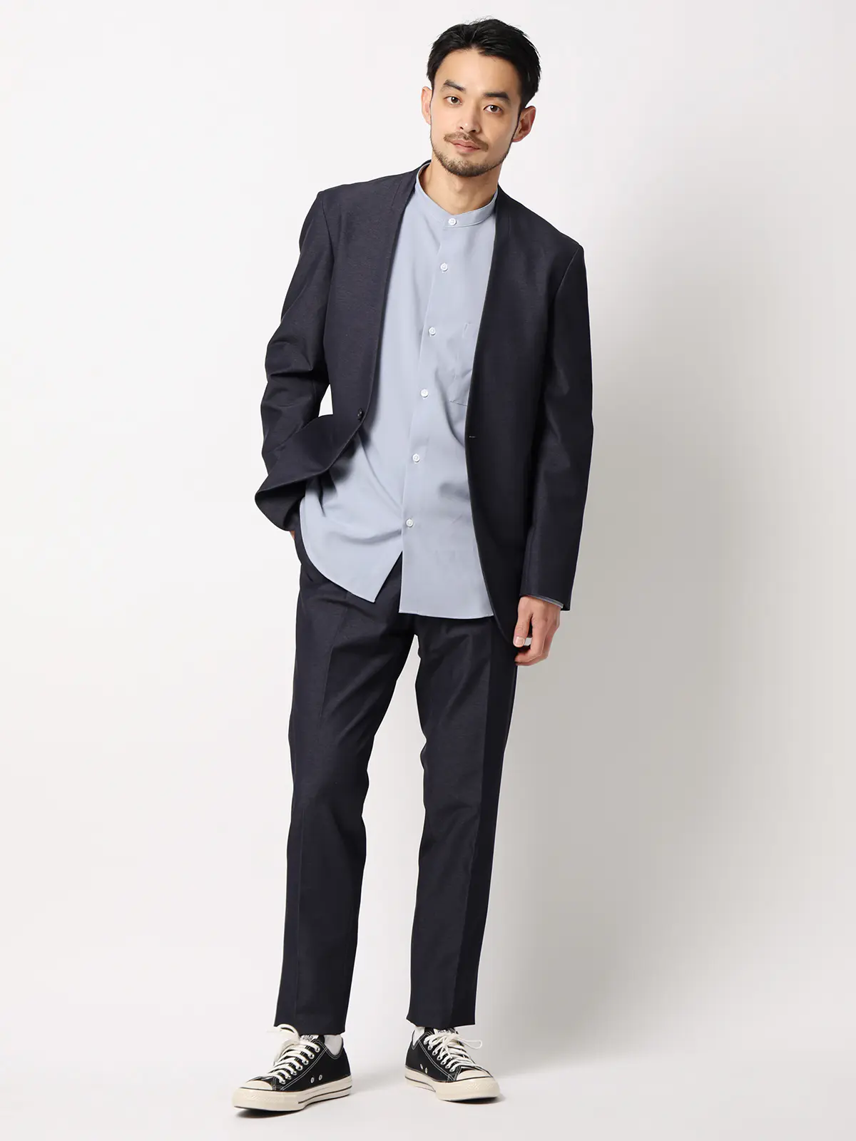 スマみえタックテーパードパンツ／ウォッシャブル／ストレッチ／CROSS MOVA／SL11 ネイビー SS