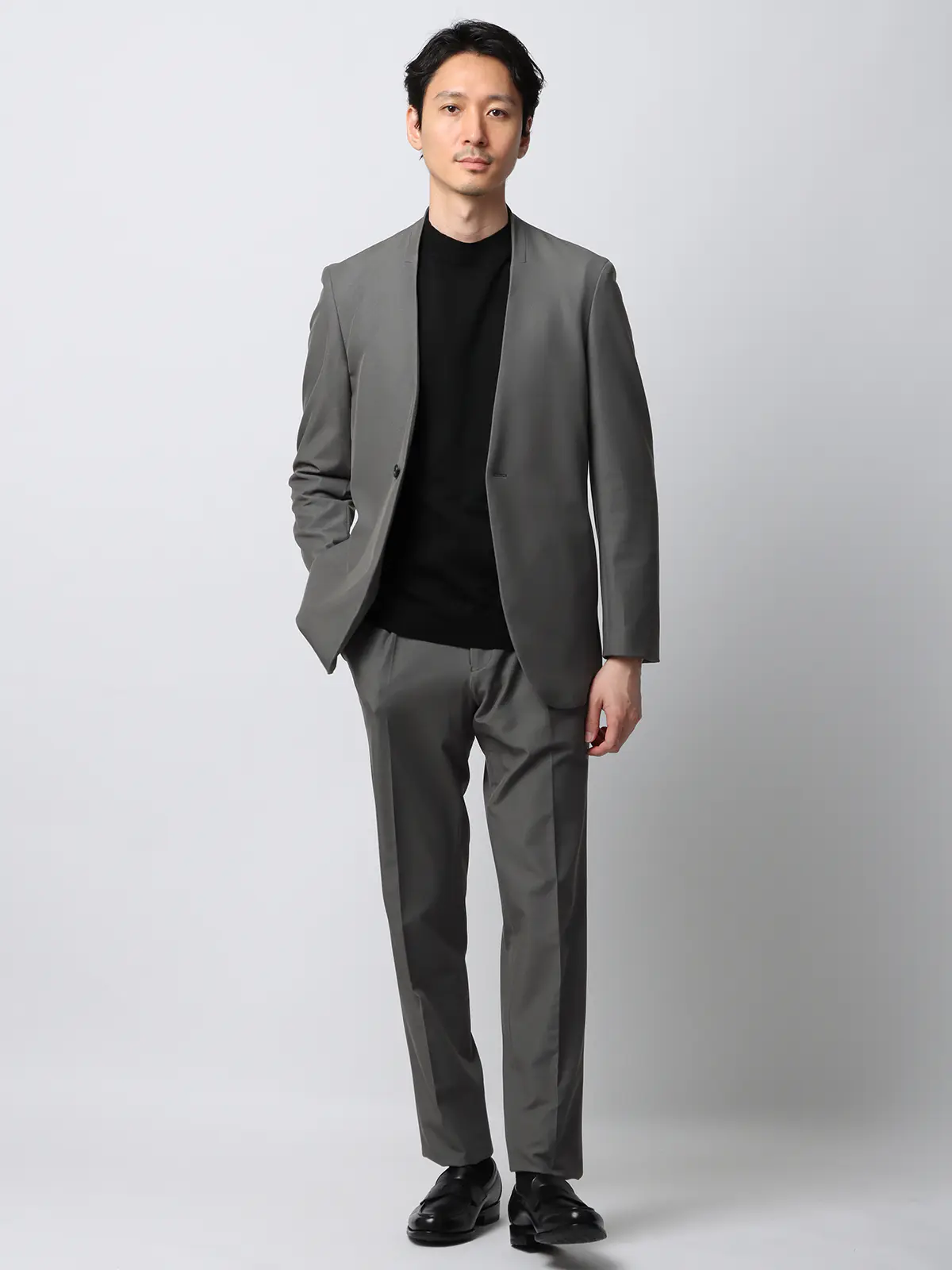 スマみえテーパードパンツ／ウォッシャブル／ストレッチ／CROSS MOVA／デニムライク／SL02 ライトグレー SS