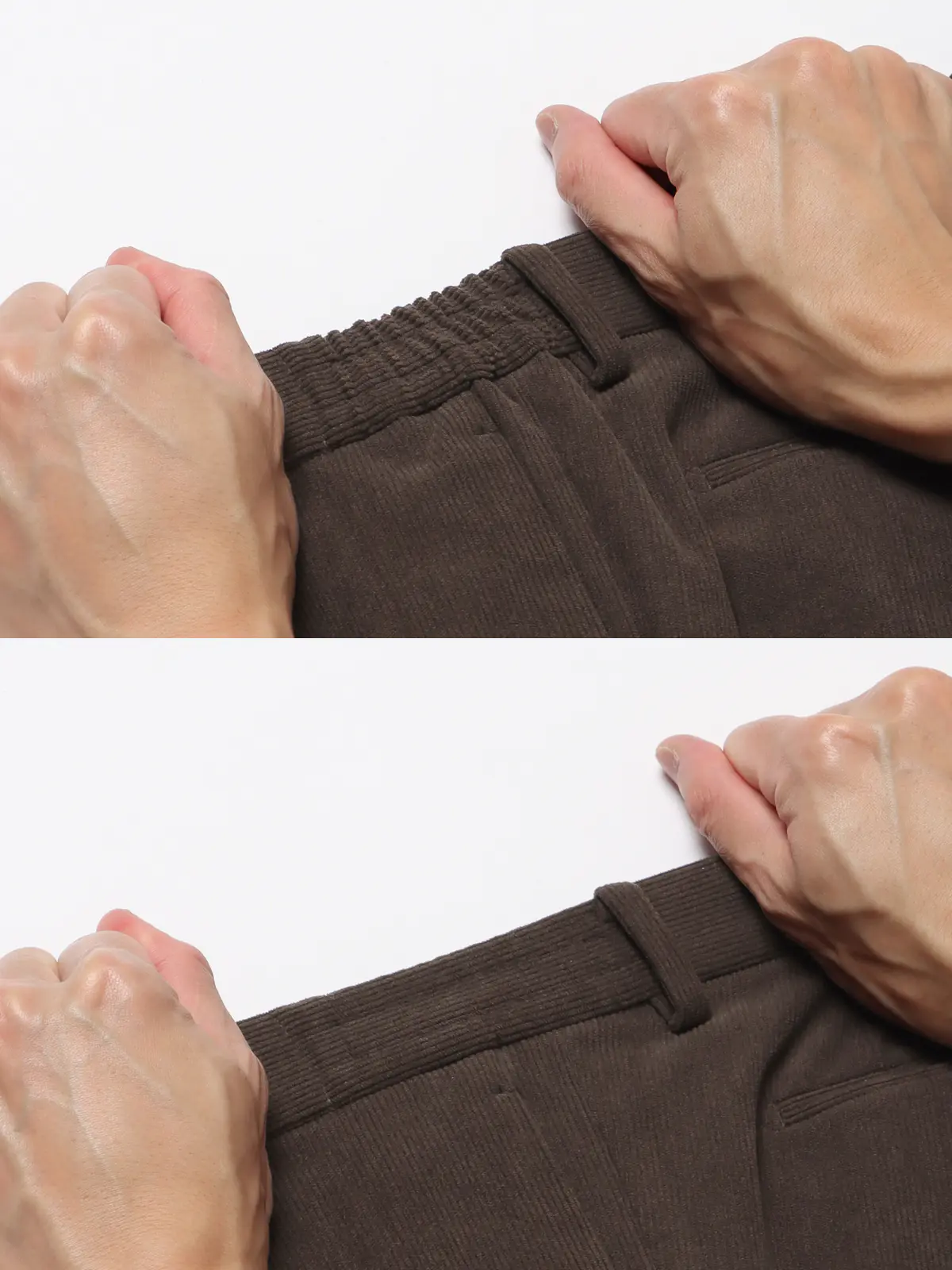 スマみえタックテーパードパンツ/ウォッシャブル/CROSS MOVA/コーデュロイ/SL11 ブラウン SS