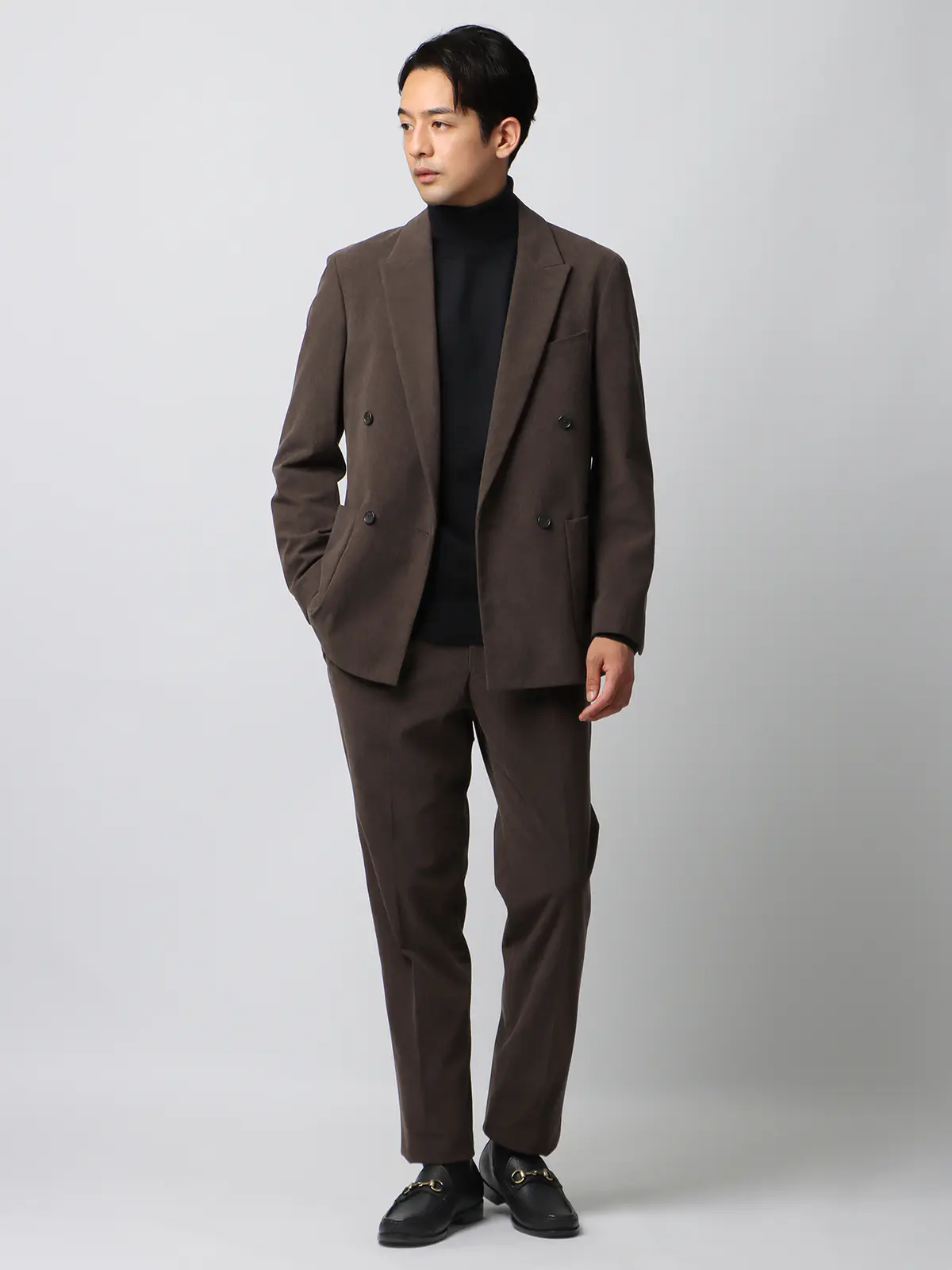 スマみえタックテーパードパンツ/ウォッシャブル/CROSS MOVA/コーデュロイ/SL11 ブラウン SS