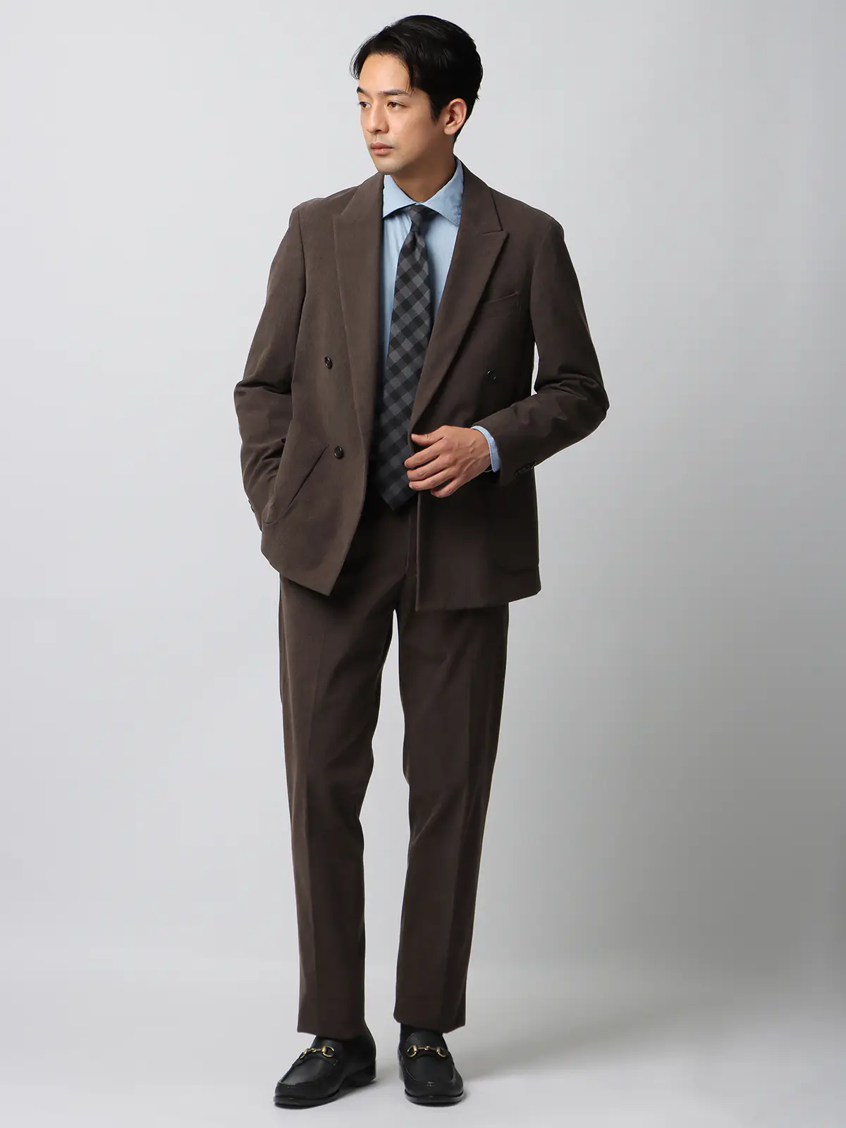 スマみえタックテーパードパンツ/ウォッシャブル/CROSS MOVA/コーデュロイ/SL11 ブラウン SS