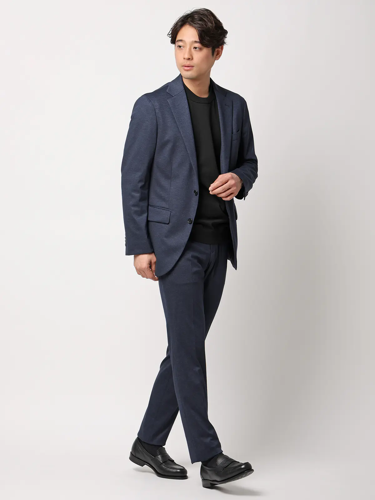 SMACTIVE/テーパードパンツ/ウォッシャブル/ストレッチ/TRジャージー/無地/SL02 ネイビー SS