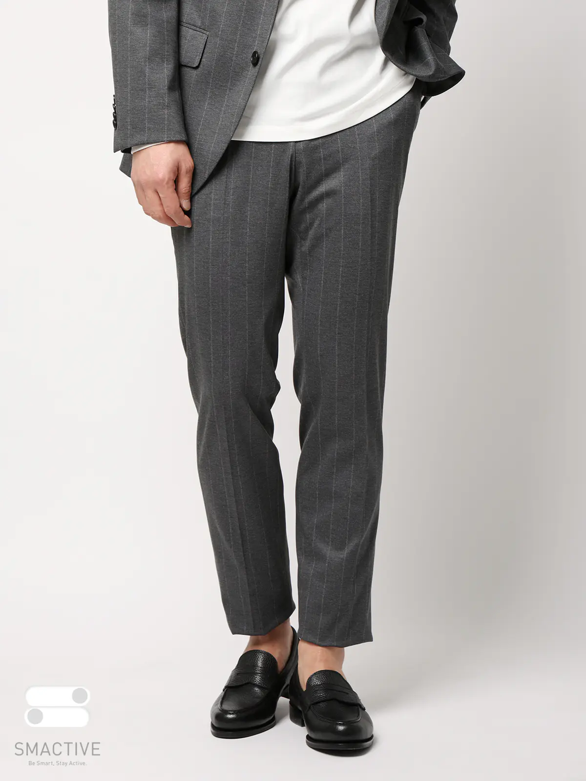 SMACTIVE／テーパードパンツ／ウォッシャブル／ストレッチ／TRジャージー／ストライプ／SL02 グレー SS