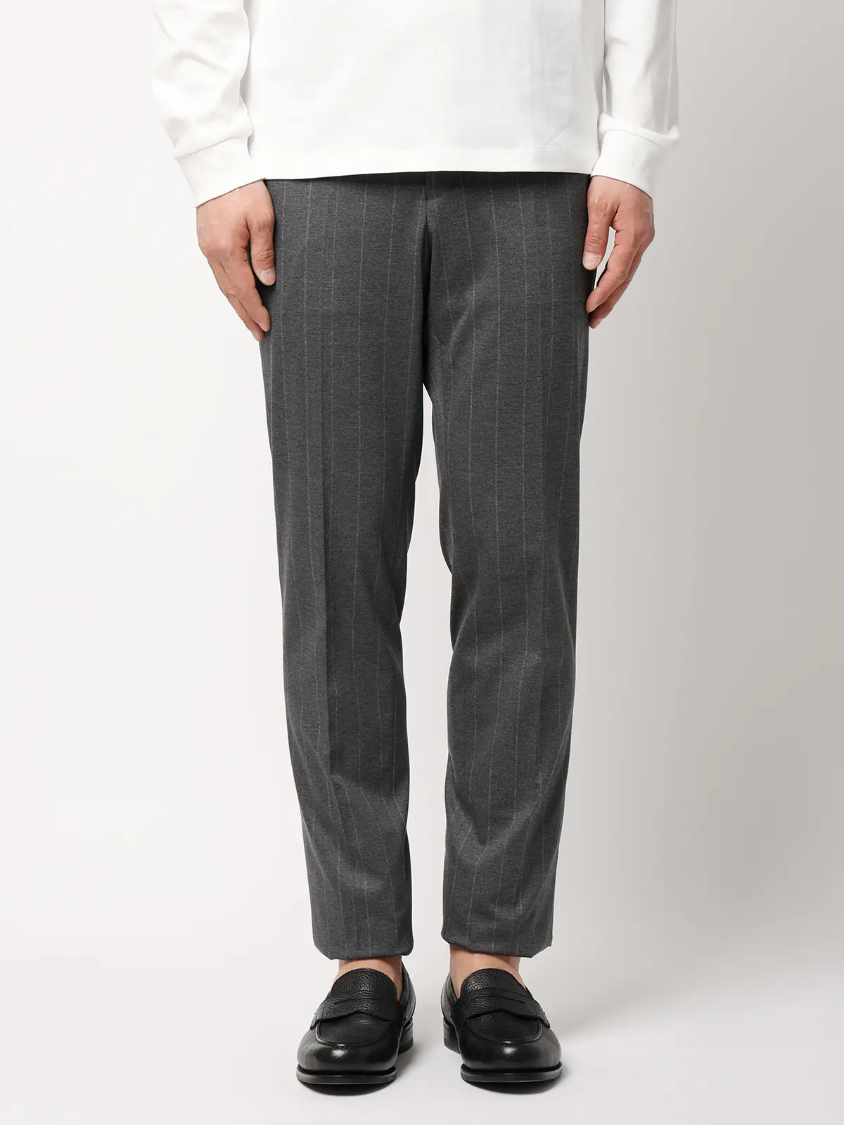 SMACTIVE／テーパードパンツ／ウォッシャブル／ストレッチ／TRジャージー／ストライプ／SL02 グレー SS