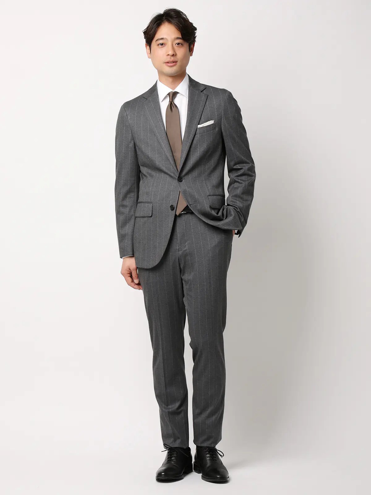 SMACTIVE／テーパードパンツ／ウォッシャブル／ストレッチ／TRジャージー／ストライプ／SL02 グレー SS