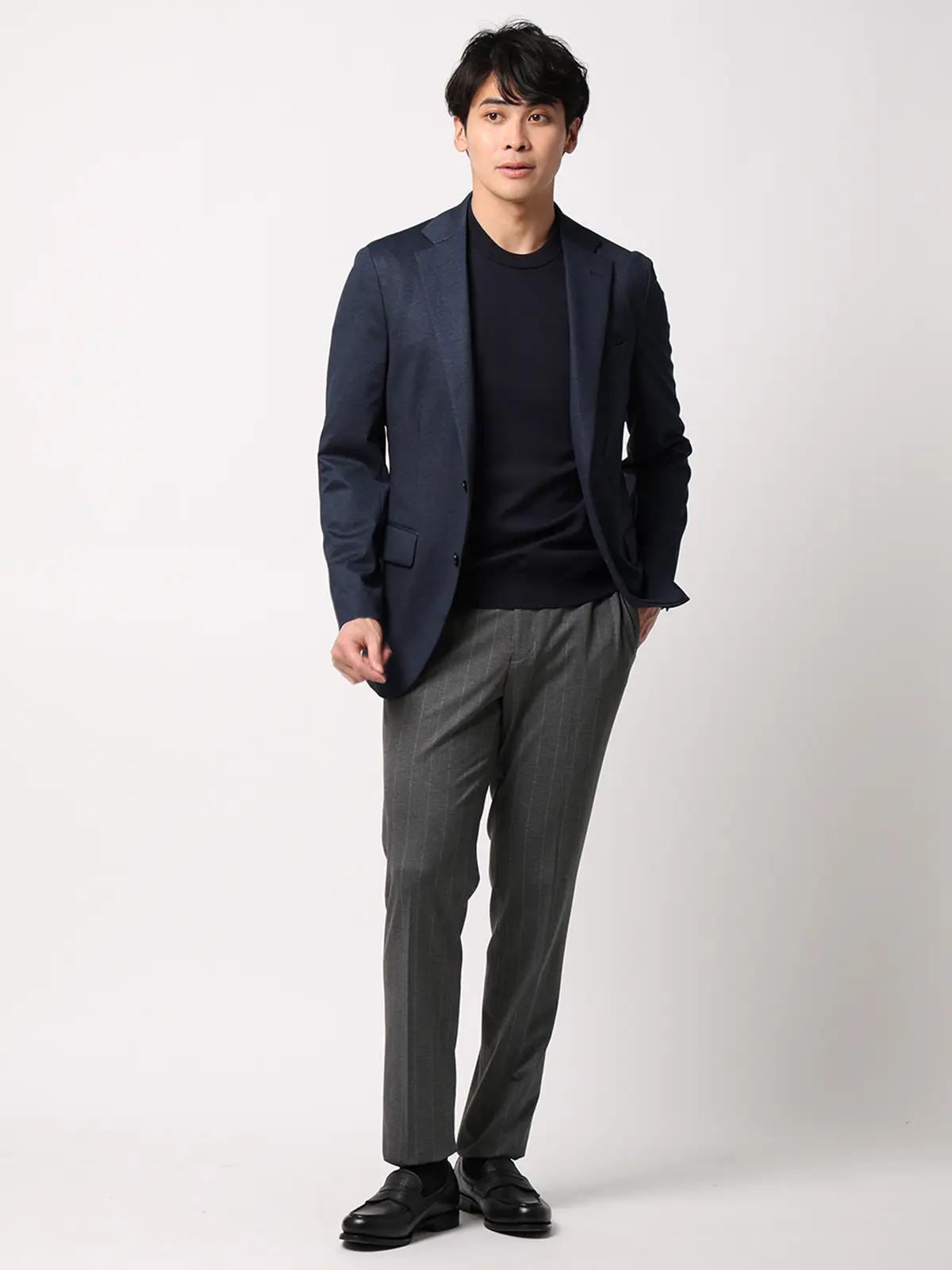 SMACTIVE／テーパードパンツ／ウォッシャブル／ストレッチ／TRジャージー／ストライプ／SL02 グレー SS