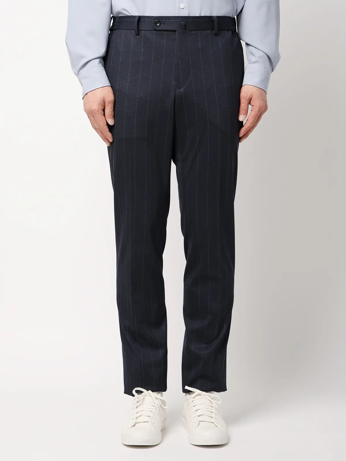 SMACTIVE／テーパードパンツ／ウォッシャブル／ストレッチ／TRジャージー／ストライプ／SL02 ネイビー SS