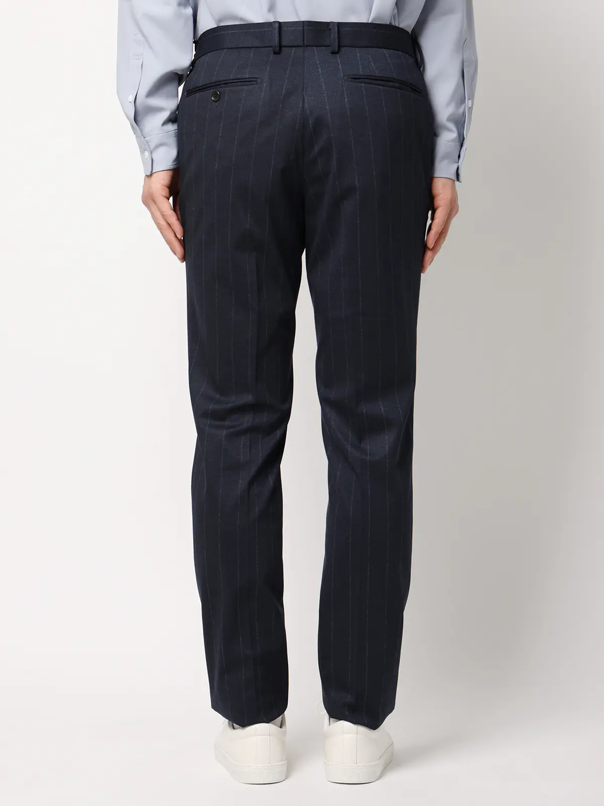 SMACTIVE／テーパードパンツ／ウォッシャブル／ストレッチ／TRジャージー／ストライプ／SL02 ネイビー SS