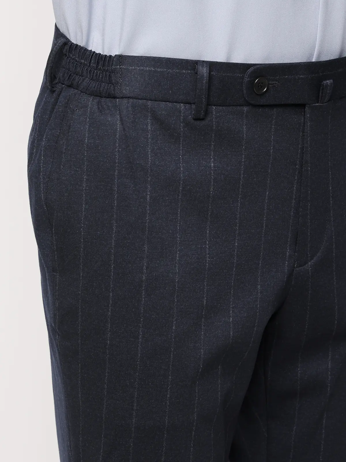 SMACTIVE／テーパードパンツ／ウォッシャブル／ストレッチ／TRジャージー／ストライプ／SL02 ネイビー SS