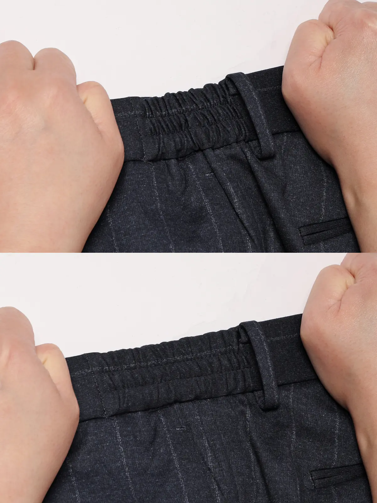 SMACTIVE／テーパードパンツ／ウォッシャブル／ストレッチ／TRジャージー／ストライプ／SL02 ネイビー SS