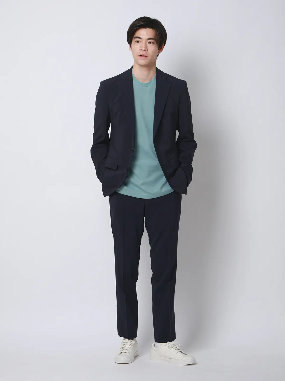 涼しい最高パンツ／テーパードパンツ／ウォッシャブル／ストレッチ／接触冷感／無地／RS07／裾上げ済み ネイビー SS