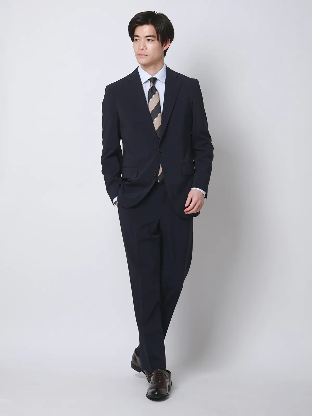 涼しい最高パンツ／テーパードパンツ／ウォッシャブル／ストレッチ／接触冷感／無地／RS07／裾上げ済み ネイビー SS