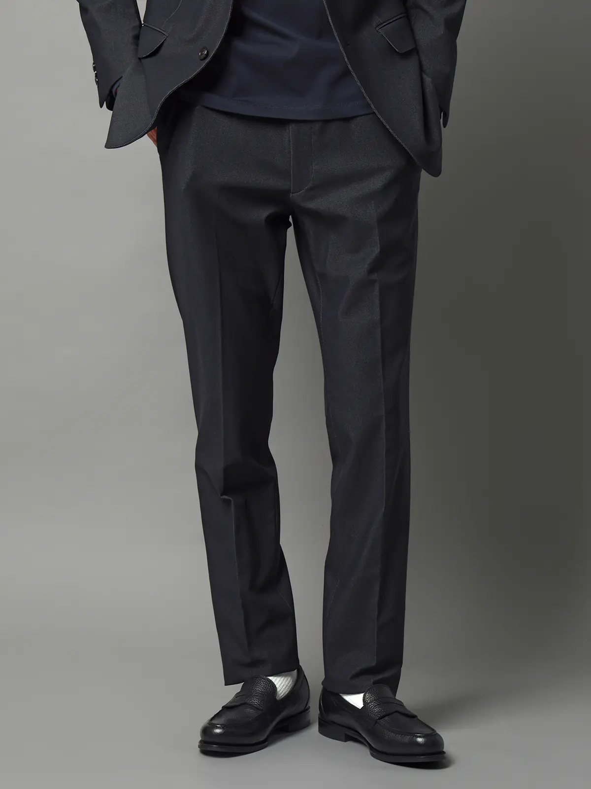 テーパードパンツ／ウォッシャブル／ストレッチ／トリコットジャージー／無地／TM02-S ネイビー S