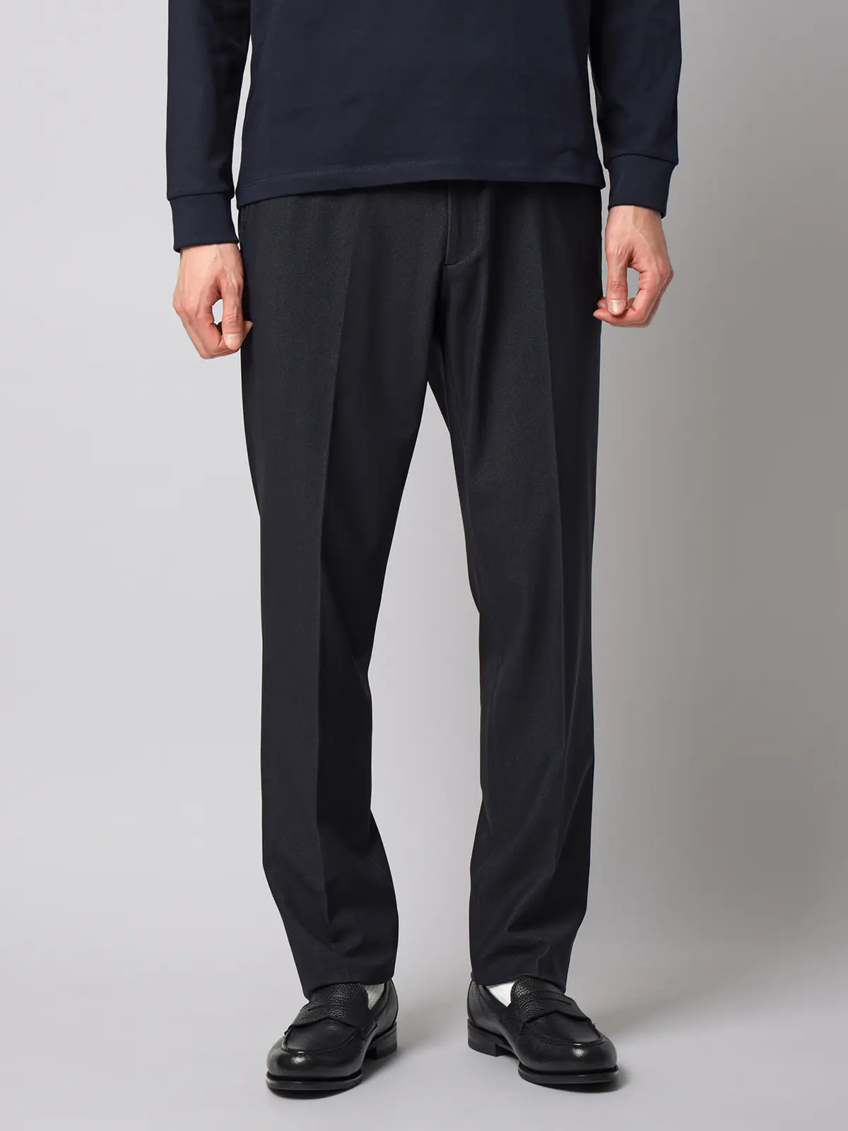 テーパードパンツ／ウォッシャブル／ストレッチ／トリコットジャージー／無地／TM02-S ネイビー S