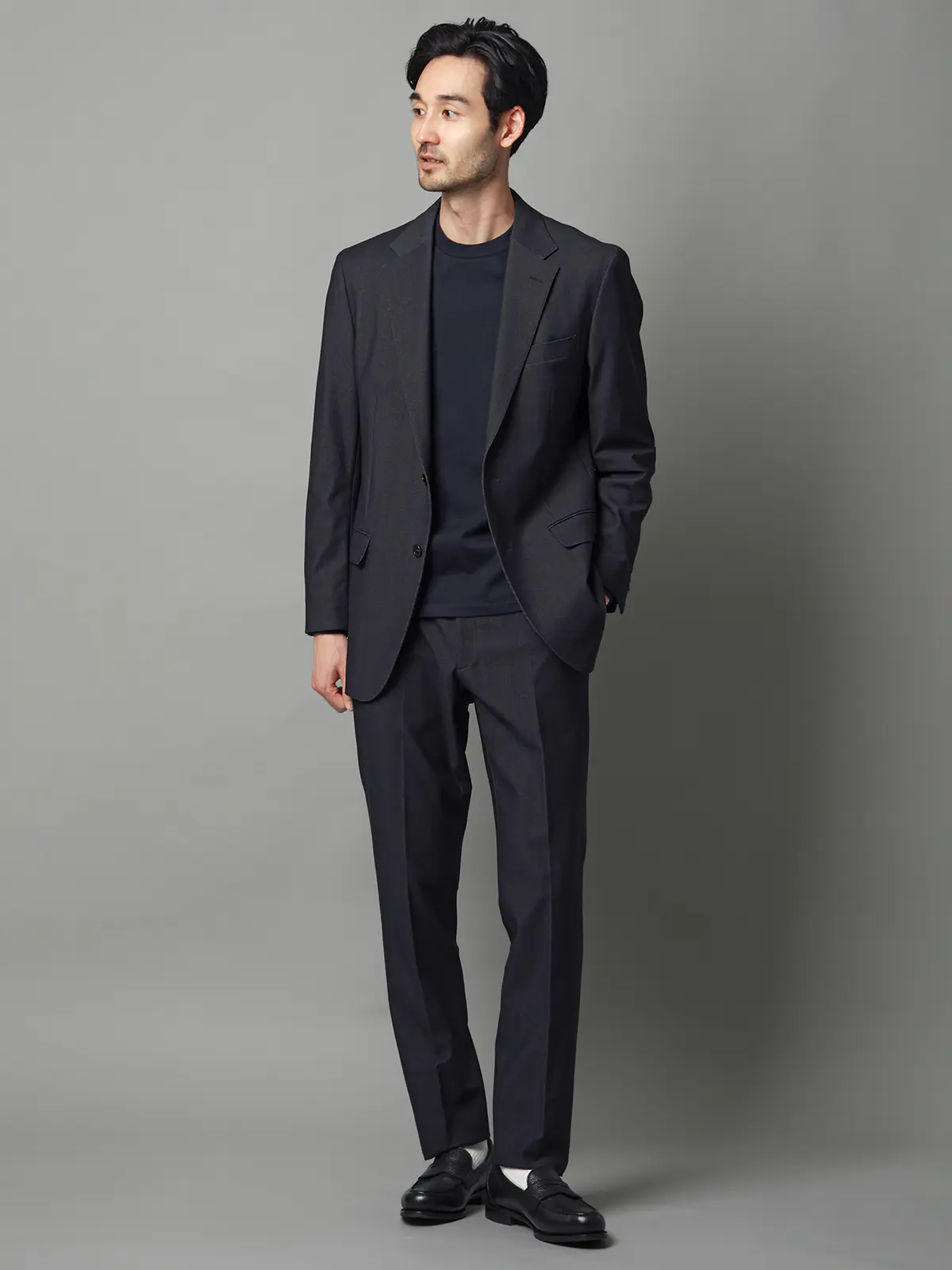 テーパードパンツ／ウォッシャブル／ストレッチ／トリコットジャージー／無地／TM02-S ネイビー S